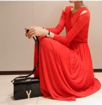 韩衣商城韩版修身女装裙子长款针织连衣裙露肩连衣裙长裙