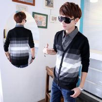 美邦时尚假两件青少年学生毛衣男装翻领潮流针