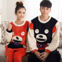 微商货源1637#憧憬小熊青春男女情侣装法兰绒