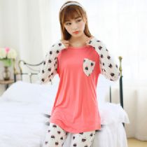 W5019#Cartoon青春少女小猫咪睡衣莫代尔家