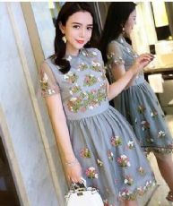 立体绣花网纱翻领刺绣连衣裙女_淘宝女装代理