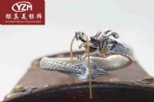 银真美银饰加工厂男士龙头手镯纯银开口一条龙手镯镶红刚玉宝石
