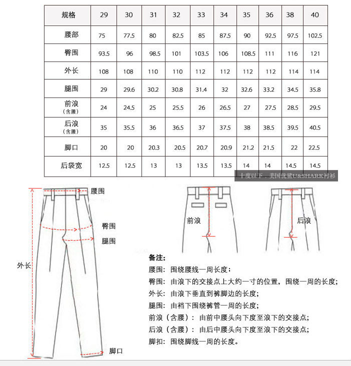 测量裤子尺寸时的注意点