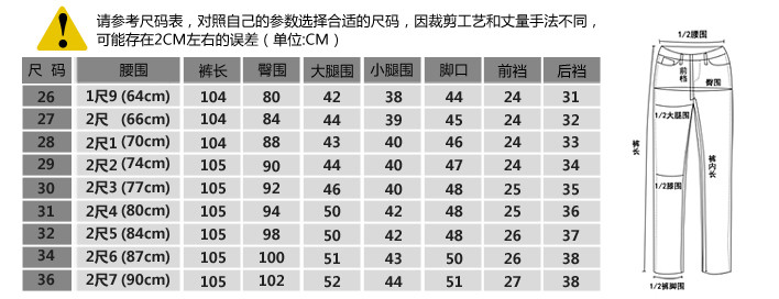 美国裤子尺码对照表:教你中国版、美版裤子尺